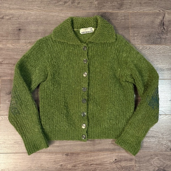 Vintage Sweaters - Vintage Kitten By Glenayr Kid Mohair Cardigan moss green button front